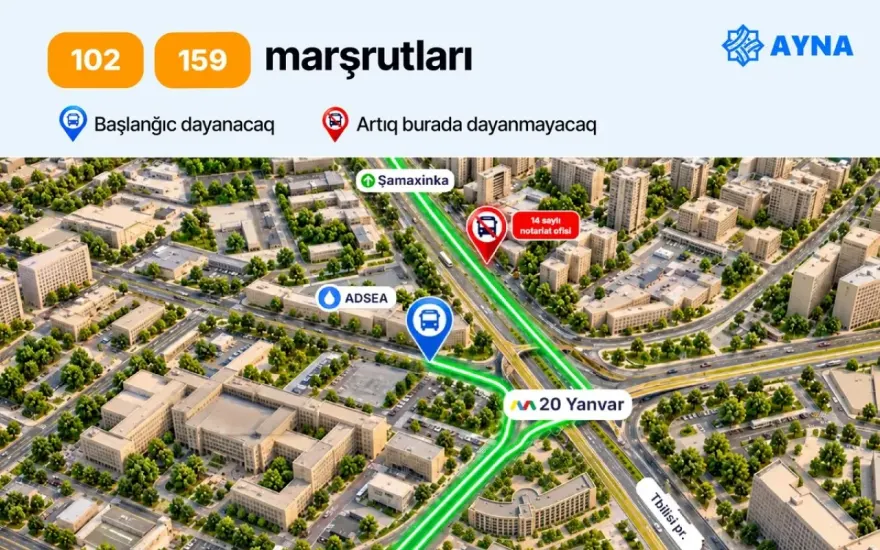 “20 Yanvar”-“Şamaxinka” aralığındakı dayanacaqdan daha 4 marşrut çıxarılır