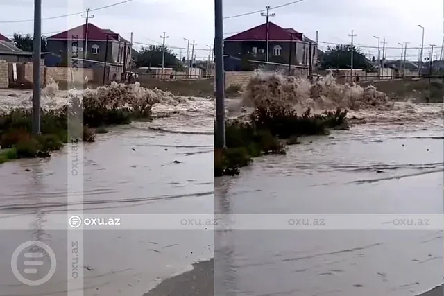 Sumqayıtda su fontan vurdu: Ətrafı su basdı - Video