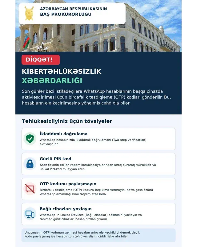 Baş Prokurorluqdan "WhatsApp"la bağlı xəbərdarlıq - FOTO